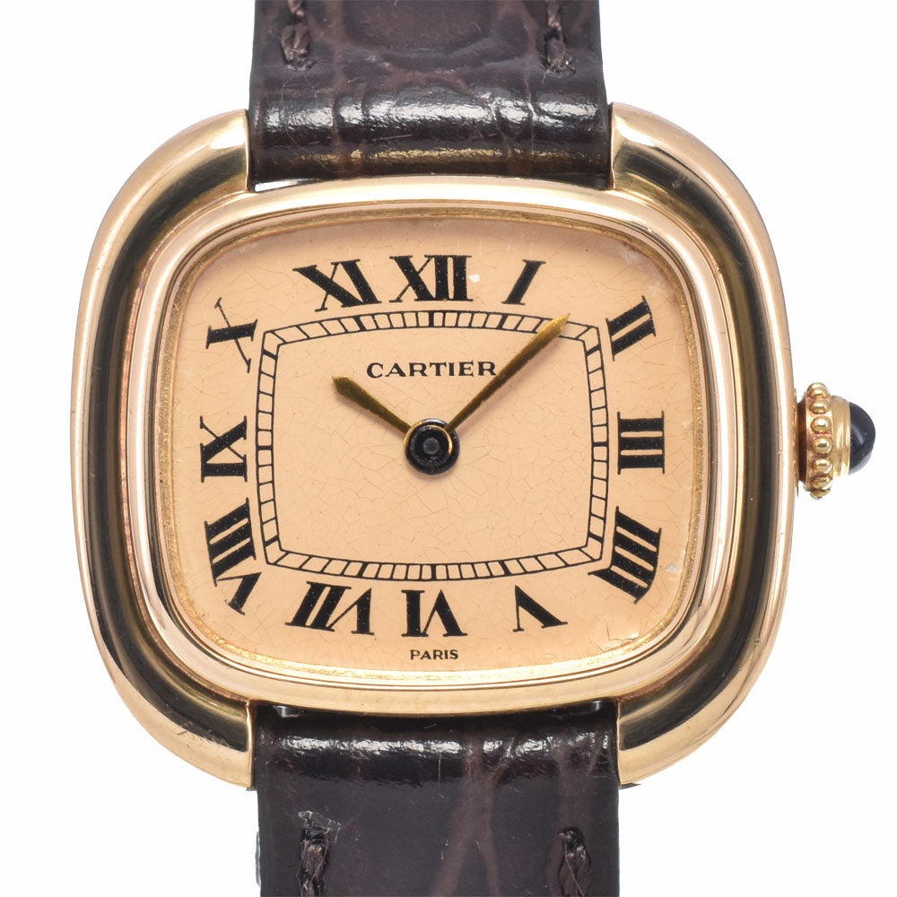 CARTIER Gondouro K18YG / leather gold Dial Hand Winding Ladies
 Watch Z#148182