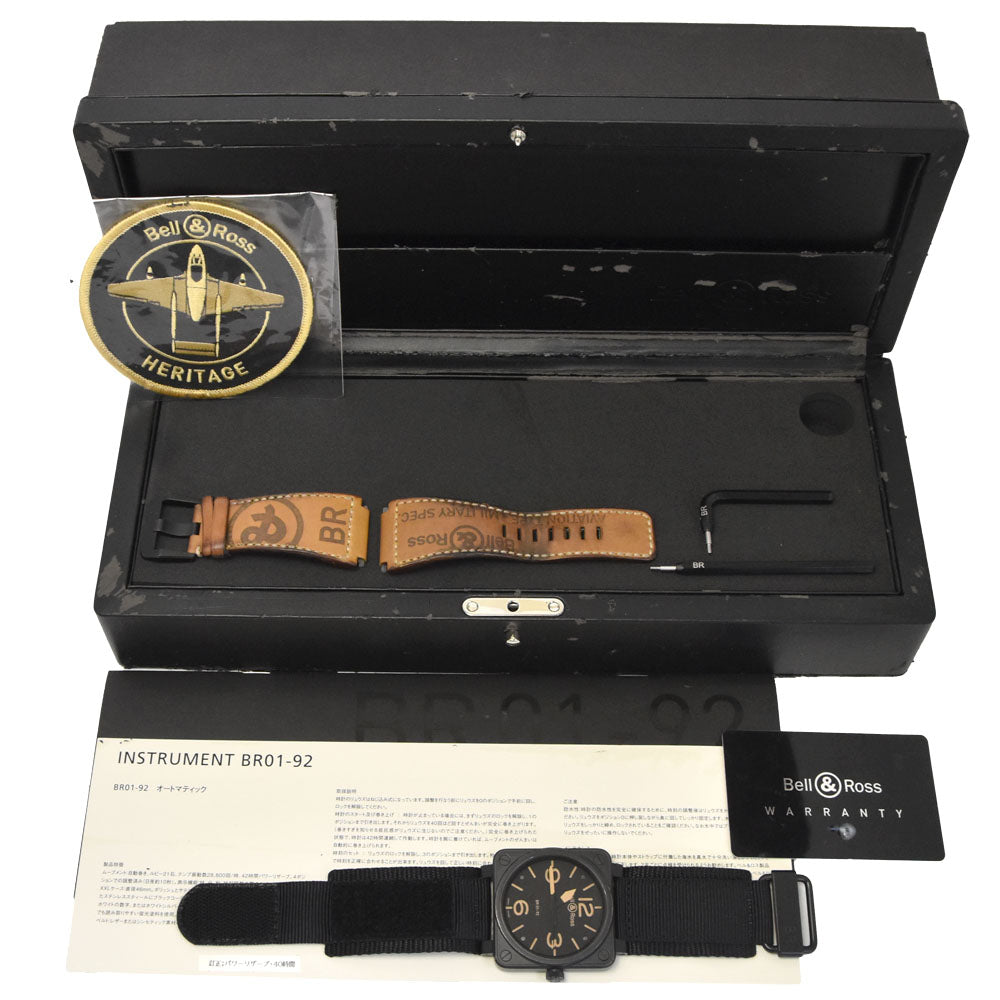 with paper Bell＆Ross Heritage BR01-92HERI-CA Date black Dial Automatic Men's
 Watch K#148199