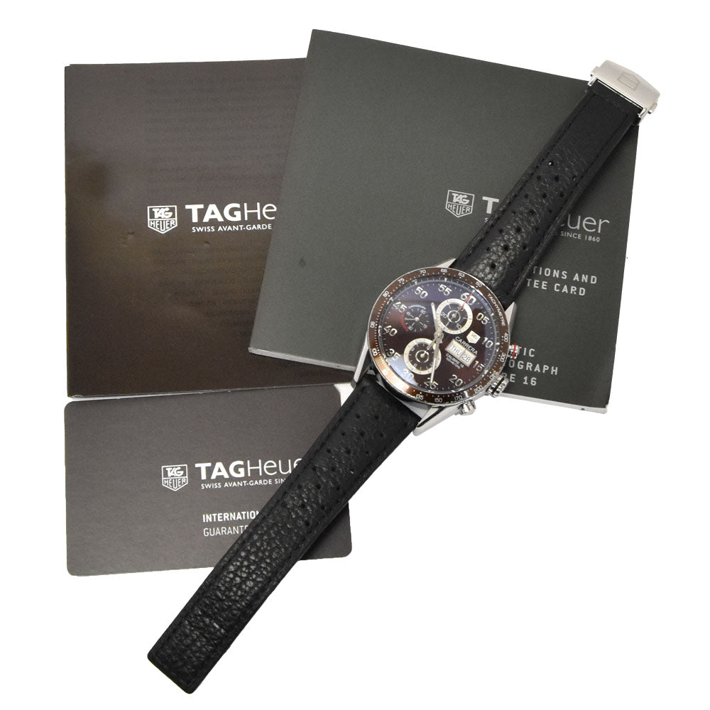 with paper TAG HEUER Carrera CV2A12.FC6236 Day-Date Chronograph see-through back Brown Dial Automatic Men's
 Watch L#148217