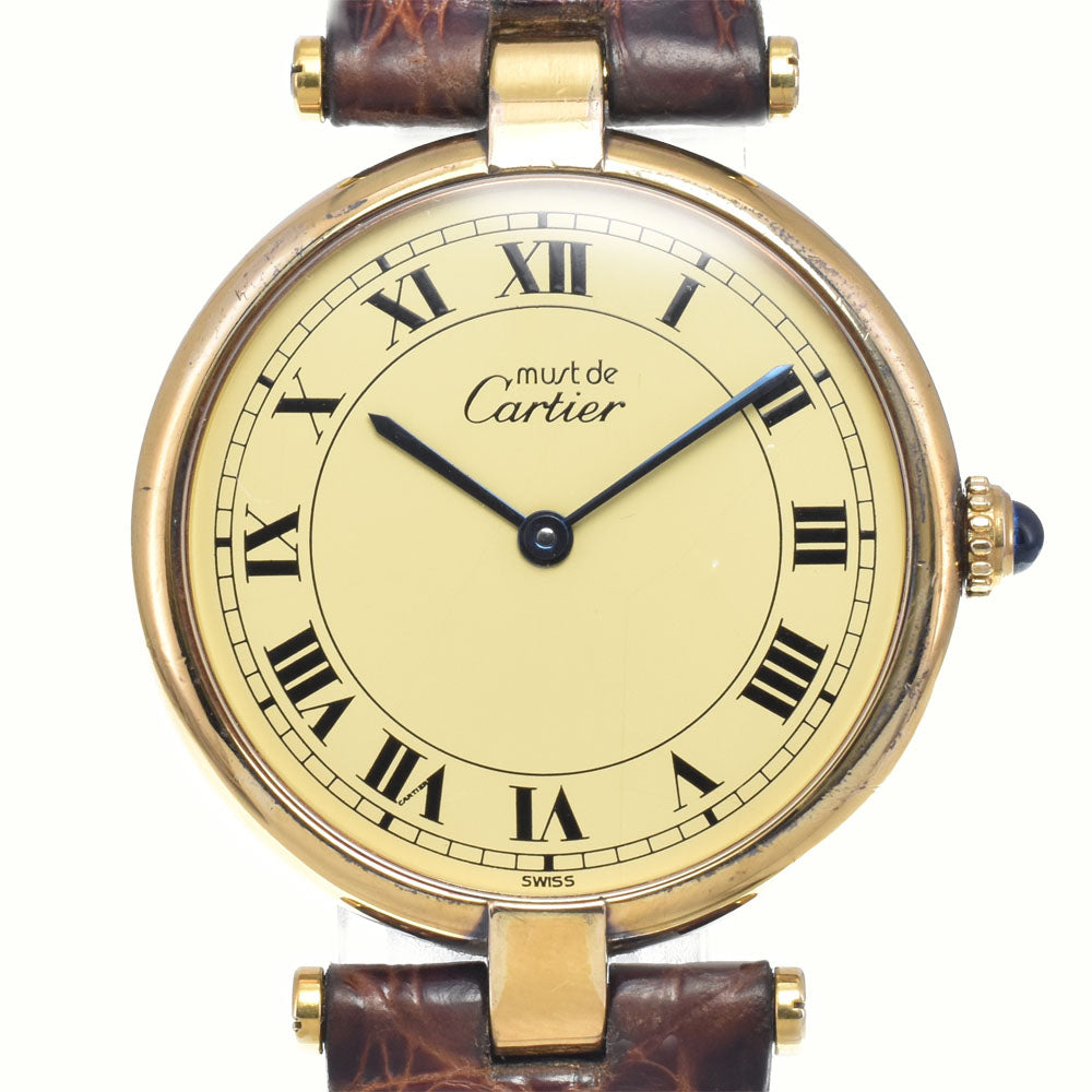 CARTIER Mast VLC LM 83978213 SV925 (Gold Plated) / Leather Ivory Dial Quartz Men's
 Watch M#148416