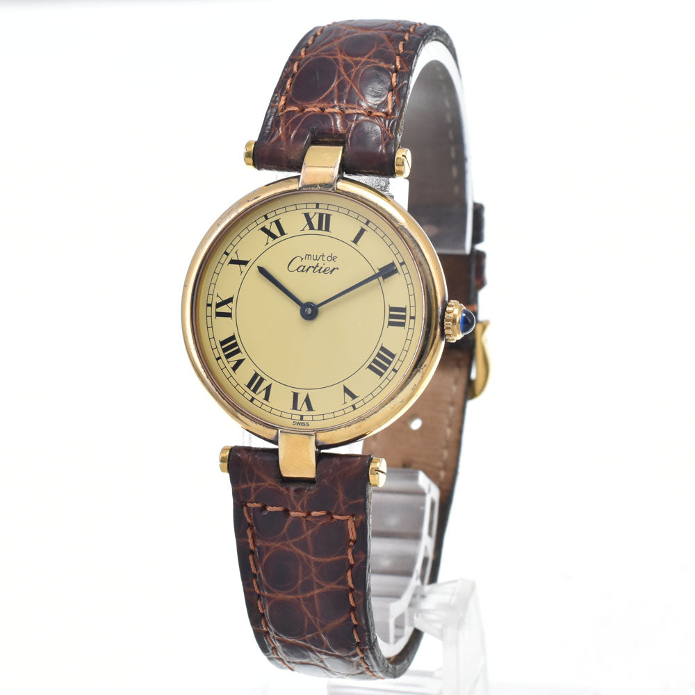 CARTIER Mast VLC LM 83978213 SV925 (Gold Plated) / Leather Ivory Dial Quartz Men's
 Watch M#148416