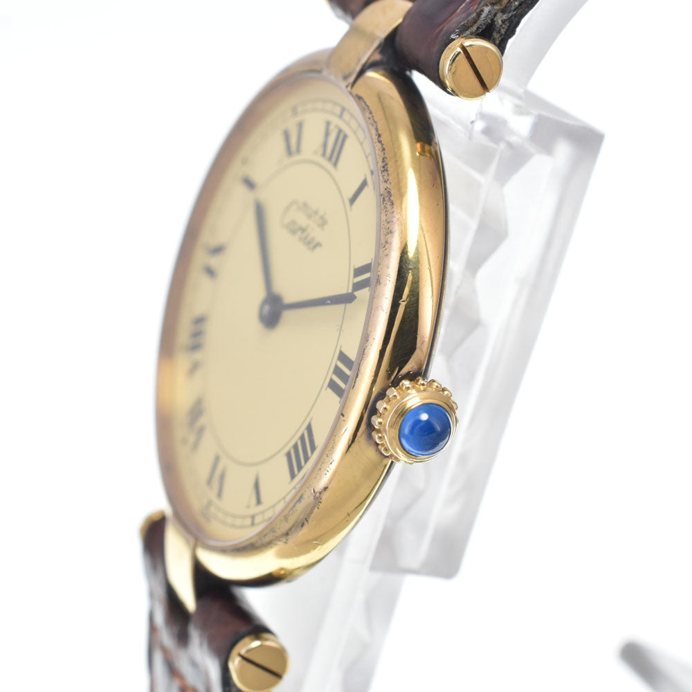 CARTIER Mast VLC LM 83978213 SV925 (Gold Plated) / Leather Ivory Dial Quartz Men's
 Watch M#148416