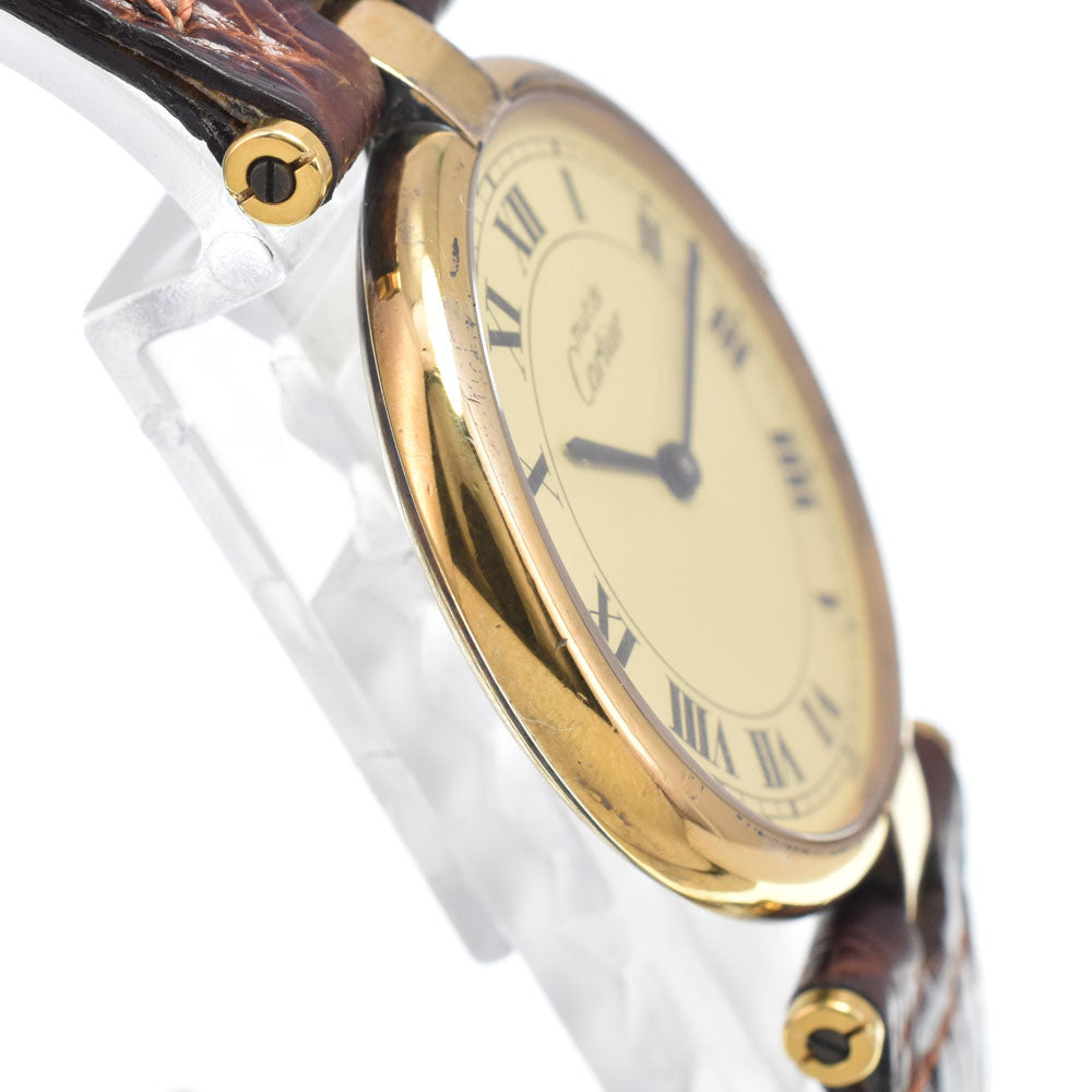 CARTIER Mast VLC LM 83978213 SV925 (Gold Plated) / Leather Ivory Dial Quartz Men's
 Watch M#148416
