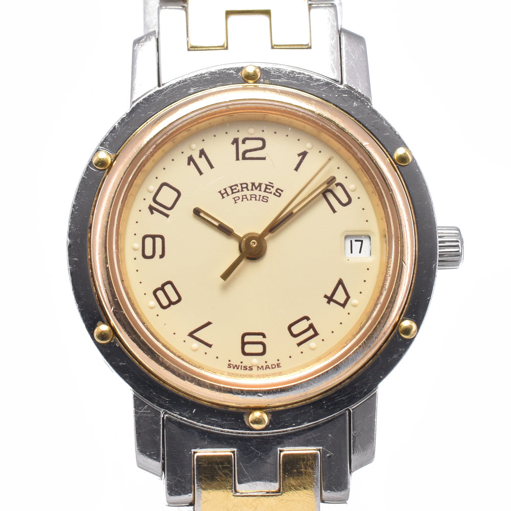 HERMES Clipper CL4.220 Stainless Steel / Gold Plated Date Ivory Dial Quartz Ladies
 Watch N#148447
