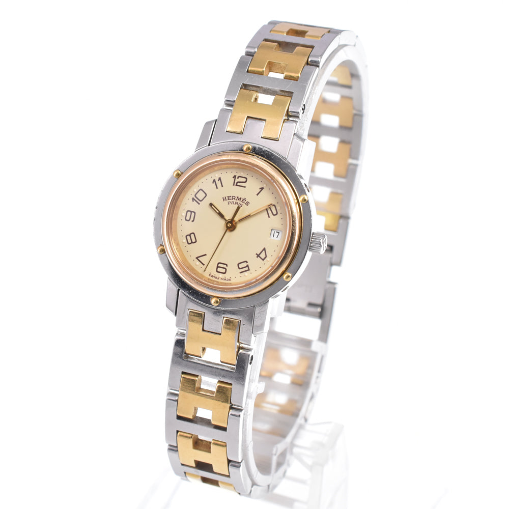 HERMES Clipper CL4.220 Stainless Steel / Gold Plated Date Ivory Dial Quartz Ladies
 Watch N#148447