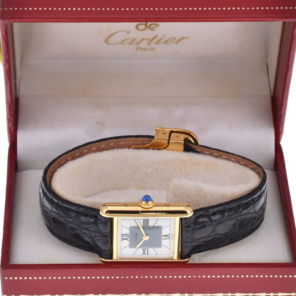 CARTIER Must tank Vermeille 5057001 SV925 (Gold Plated) / Leather White / grey Dial Quartz Ladies
 Watch M#148455