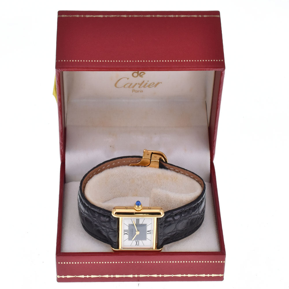CARTIER Must tank Vermeille 5057001 SV925 (Gold Plated) / Leather White / grey Dial Quartz Ladies
 Watch M#148455