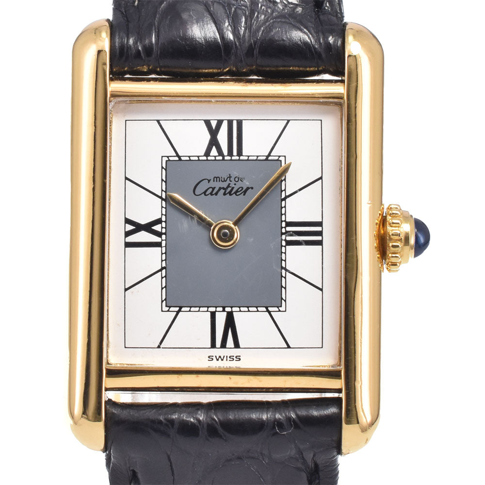 CARTIER Must tank Vermeille 5057001 SV925 (Gold Plated) / Leather White / grey Dial Quartz Ladies
 Watch M#148455