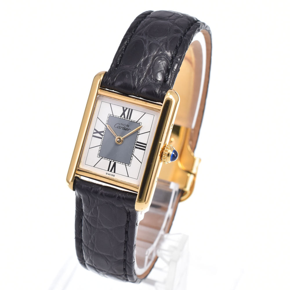 CARTIER Must tank Vermeille 5057001 SV925 (Gold Plated) / Leather White / grey Dial Quartz Ladies
 Watch M#148455