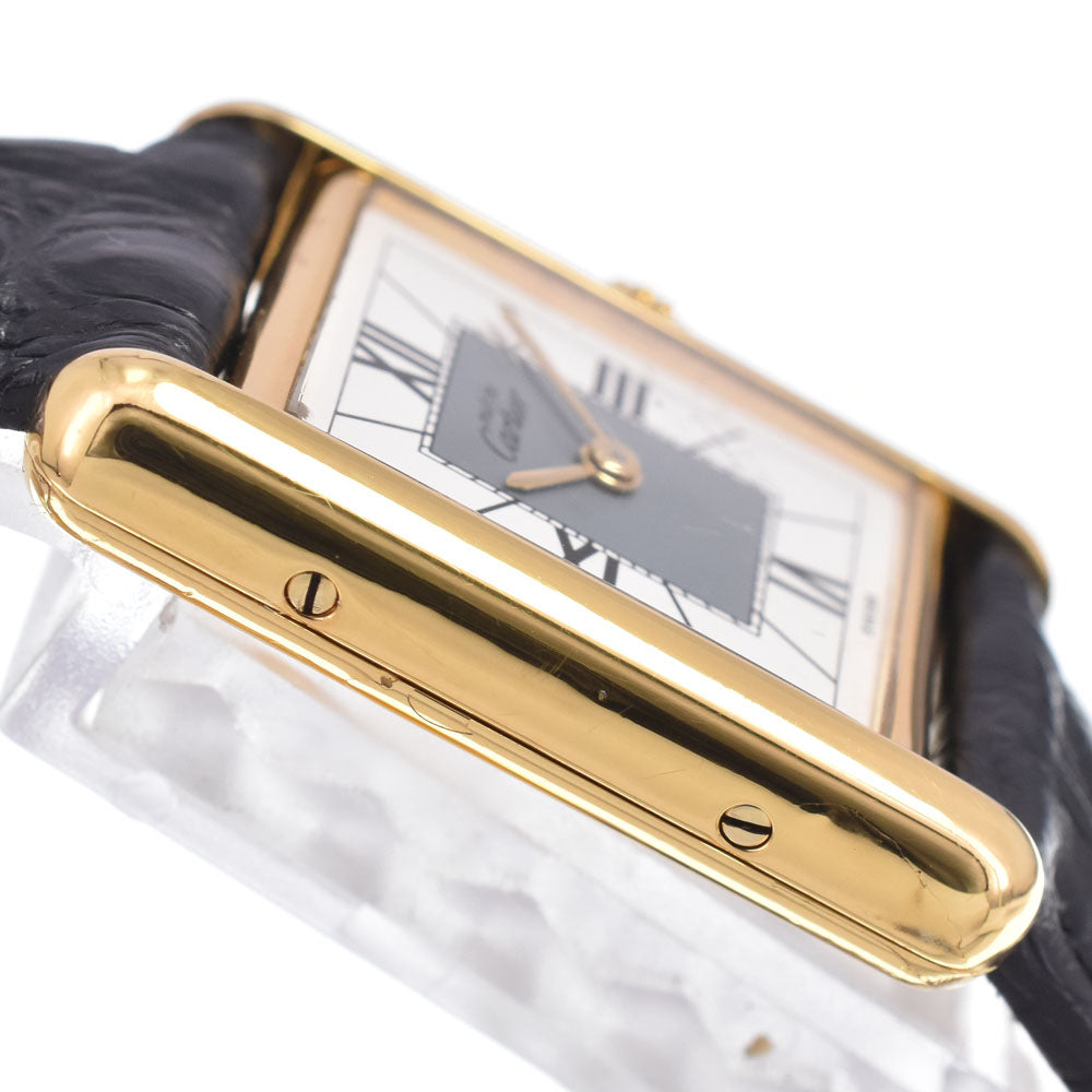 CARTIER Must tank Vermeille 5057001 SV925 (Gold Plated) / Leather White / grey Dial Quartz Ladies
 Watch M#148455