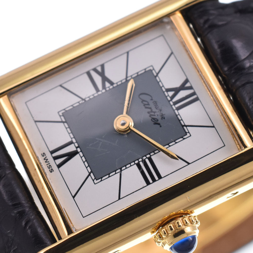 CARTIER Must tank Vermeille 5057001 SV925 (Gold Plated) / Leather White / grey Dial Quartz Ladies
 Watch M#148455