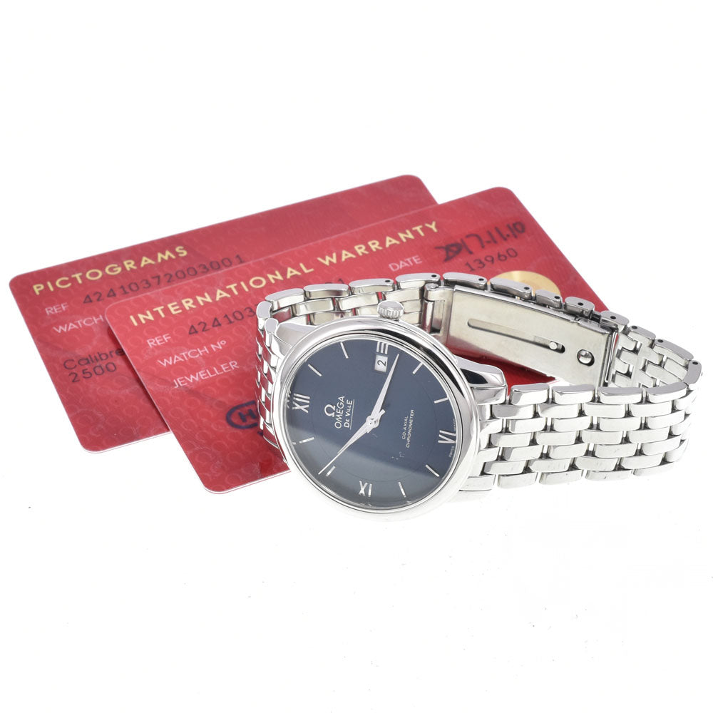 with paper OMEGA De Ville Prestige 424.10.37.20.03.001 Date Navy Dial Automatic Men's
 Watch L#148522