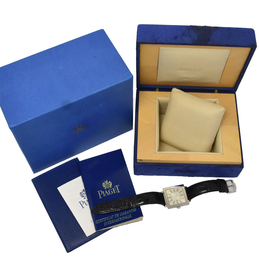 with paper PIAGET Arti Plato G0A25014 K18WG/leather see-through back Silver Dial Hand Winding Men's
 Watch O#148535