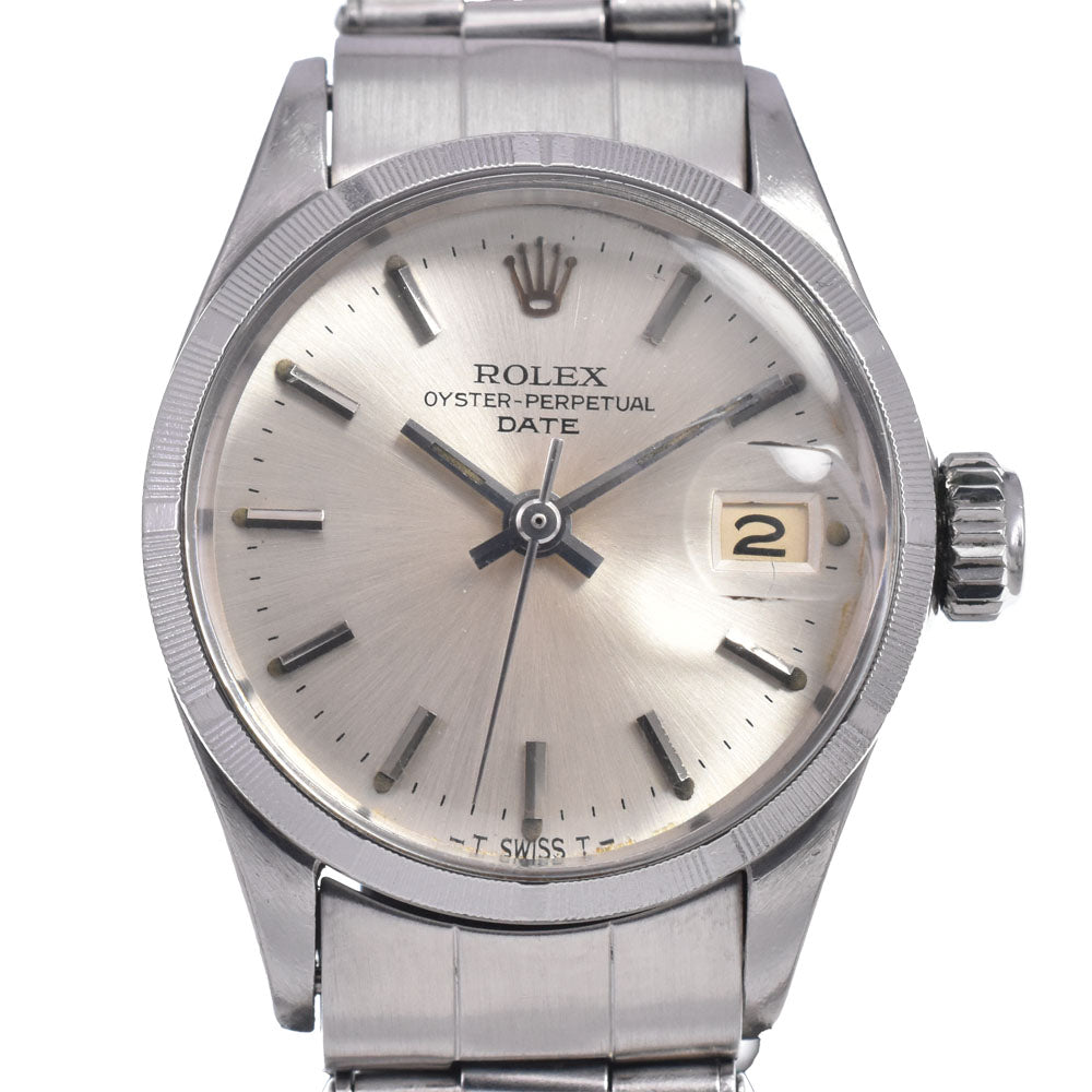 ROLEX Oyster perpetual date 6519 vintage Finely Engine Turned Bezel Cal.1161 Silver Dial Automatic Ladies
 Watch O#148568