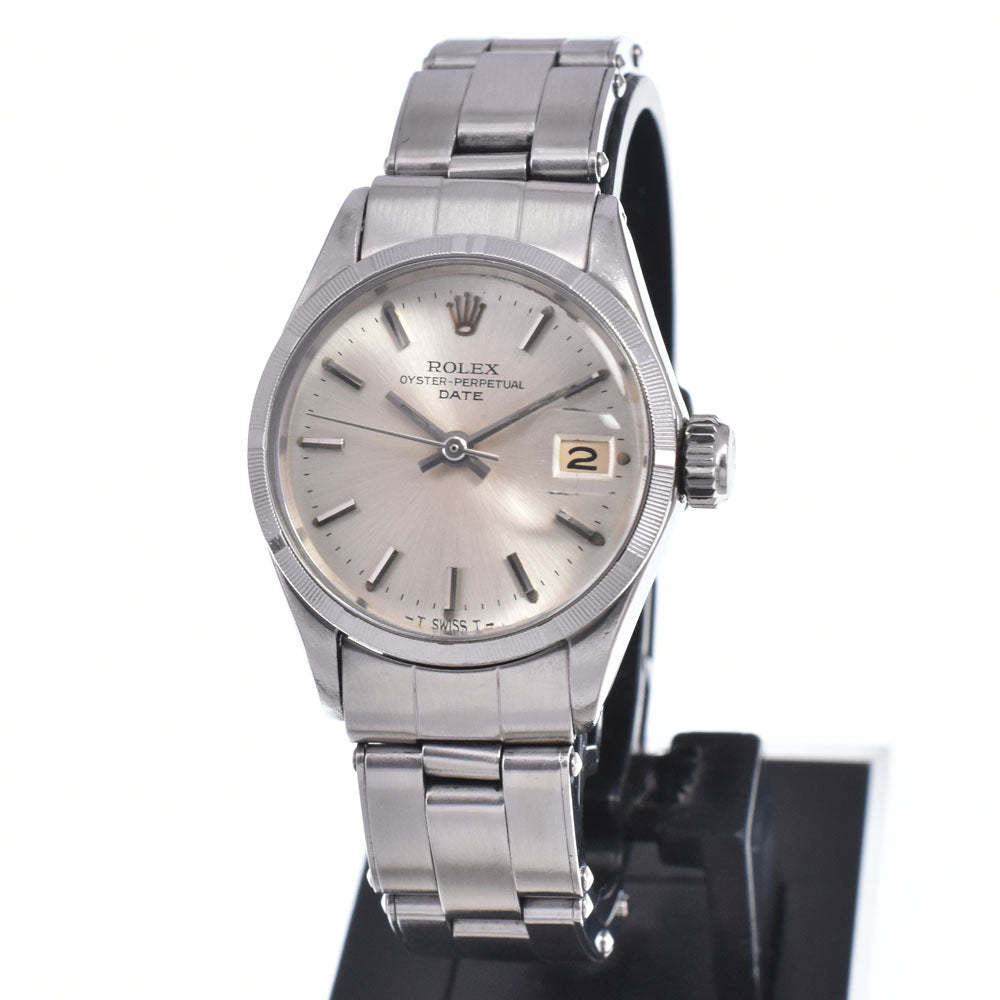ROLEX Oyster perpetual date 6519 vintage Finely Engine Turned Bezel Cal.1161 Silver Dial Automatic Ladies
 Watch O#148568
