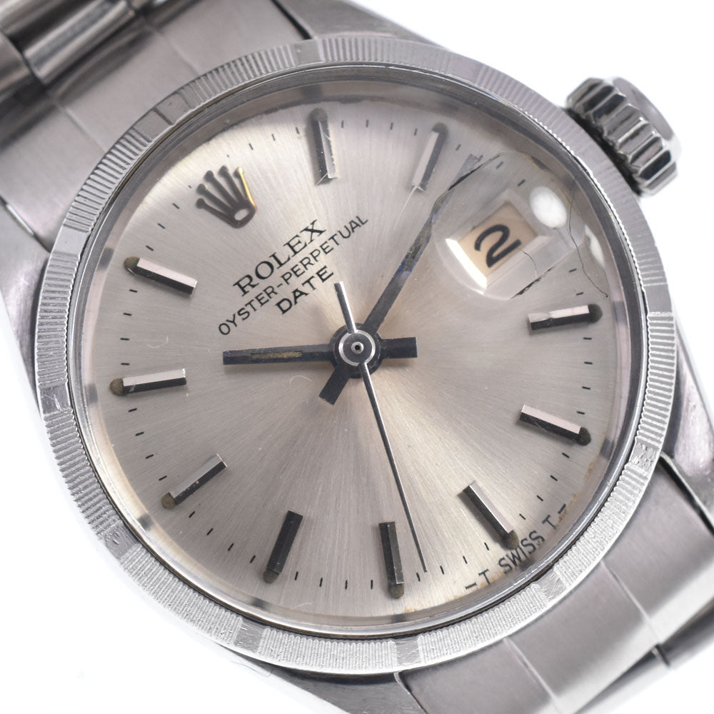 ROLEX Oyster perpetual date 6519 vintage Finely Engine Turned Bezel Cal.1161 Silver Dial Automatic Ladies
 Watch O#148568