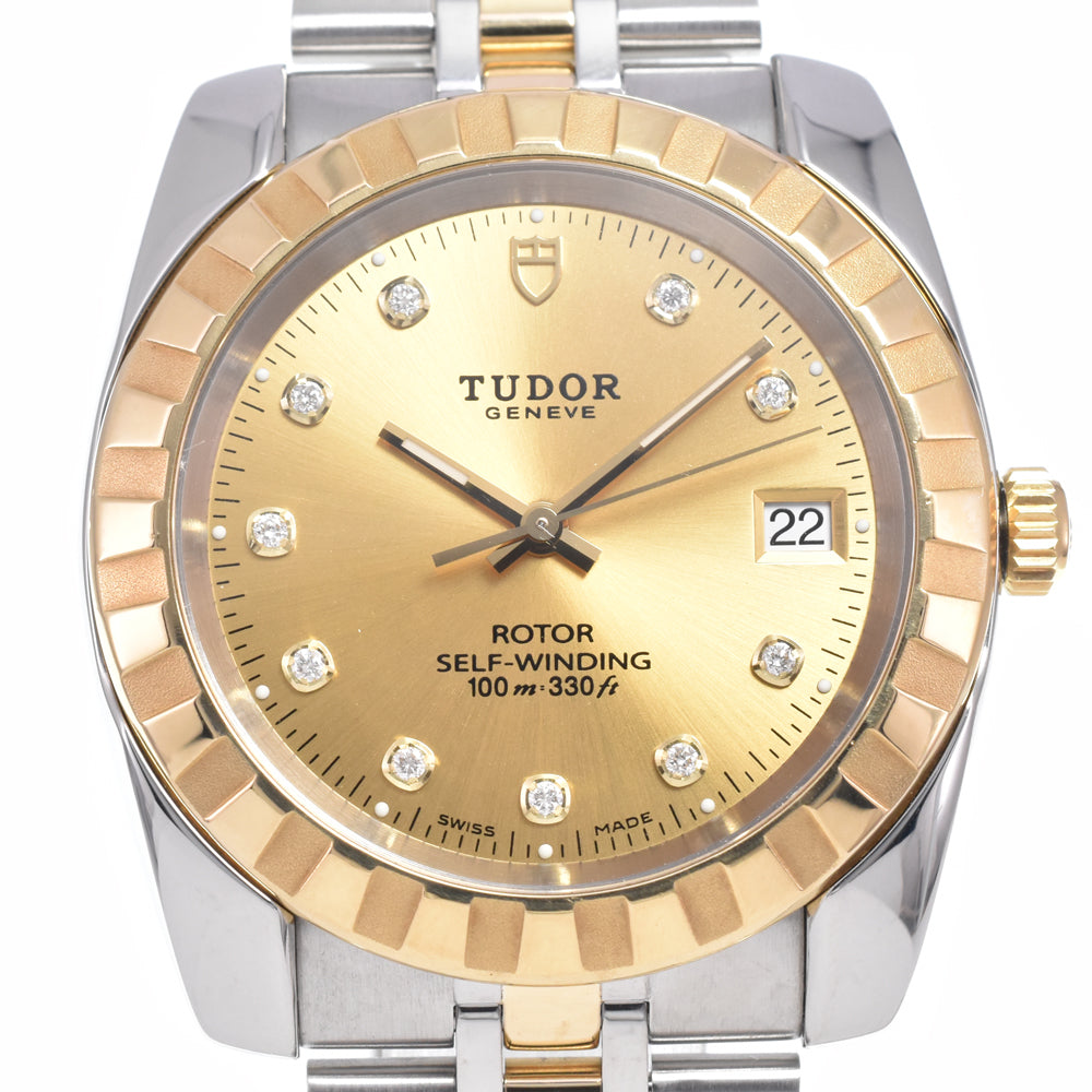 TUDOR Classic Date 21013 Stainless Steel/Yellow Gold 10P Diamonds gold Dial Automatic Men's
 Watch N#148665