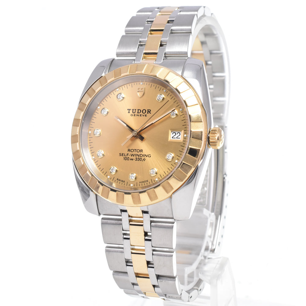 TUDOR Classic Date 21013 Stainless Steel/Yellow Gold 10P Diamonds gold Dial Automatic Men's
 Watch N#148665