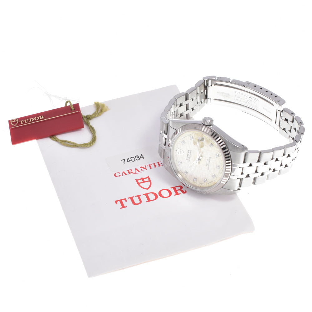 with paper TUDOR Prince Date 74034 WG Bezel 10P Diamonds Silver Dial Automatic Men's
 Watch O#148666