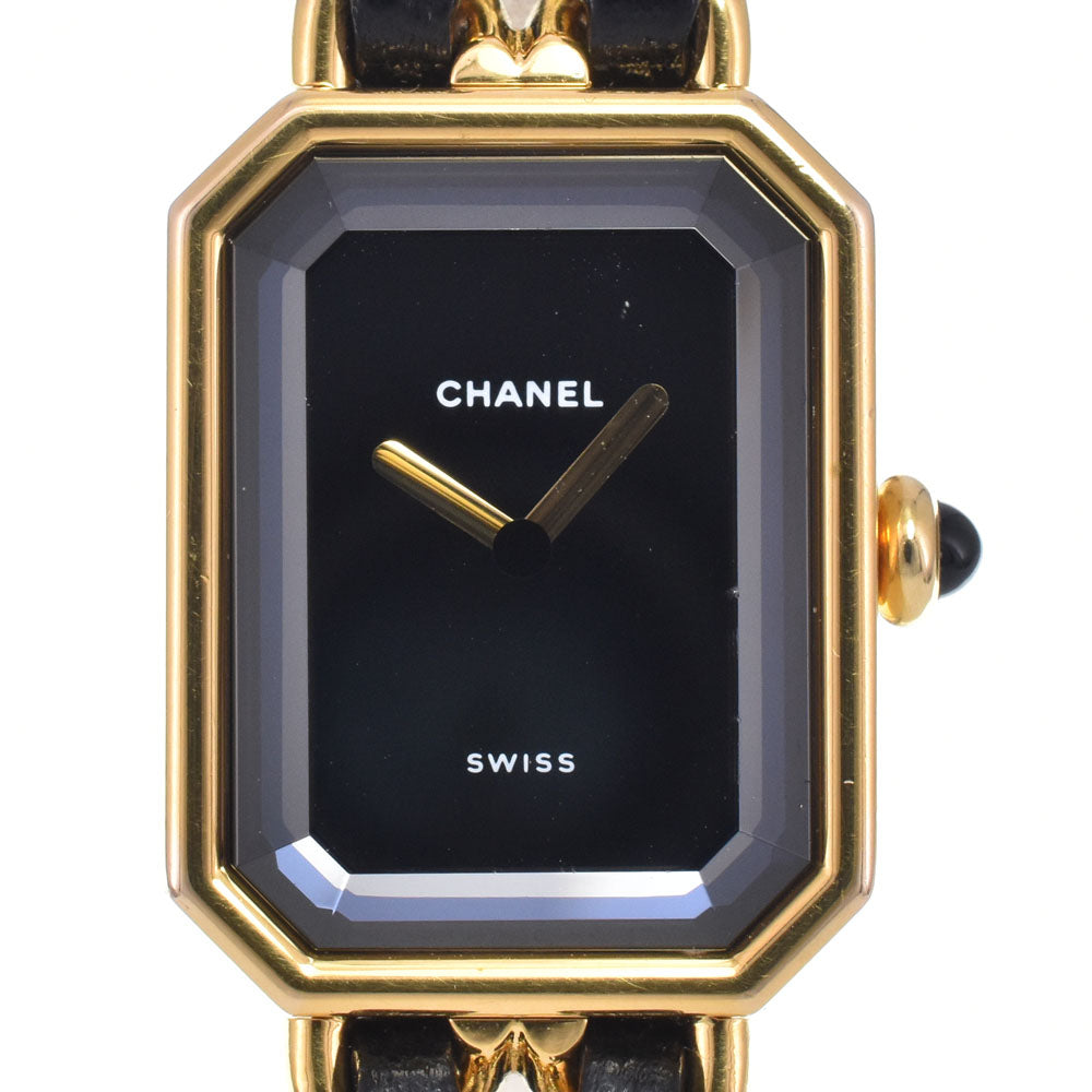 CHANEL Premiere L H0001 Gold Plated / Leather black Dial Quartz Ladies
 Watch N#148673