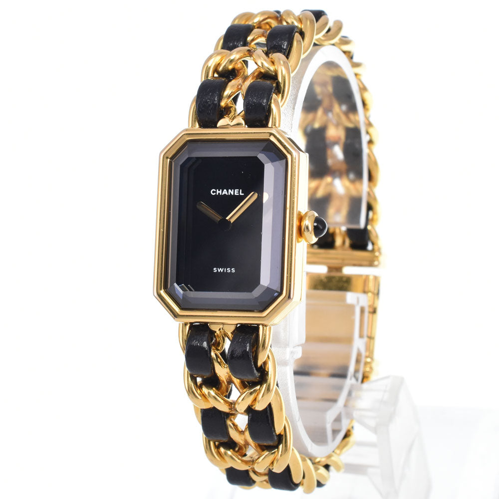 CHANEL Premiere L H0001 Gold Plated / Leather black Dial Quartz Ladies
 Watch N#148673