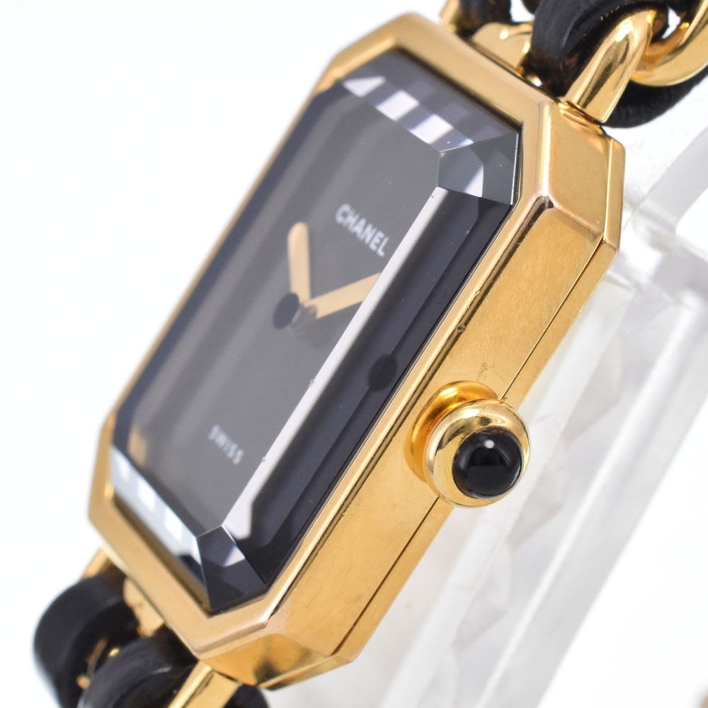 CHANEL Premiere L H0001 Gold Plated / Leather black Dial Quartz Ladies
 Watch N#148673