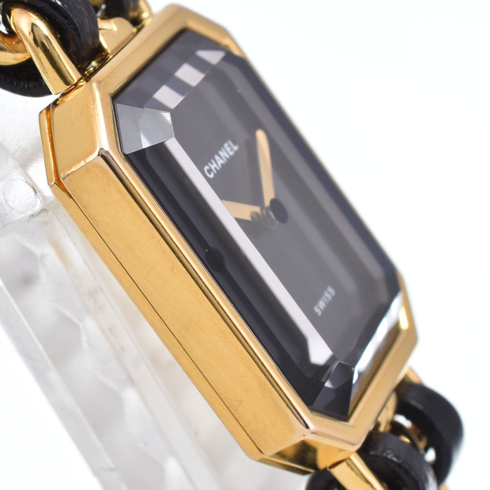 CHANEL Premiere L H0001 Gold Plated / Leather black Dial Quartz Ladies
 Watch N#148673