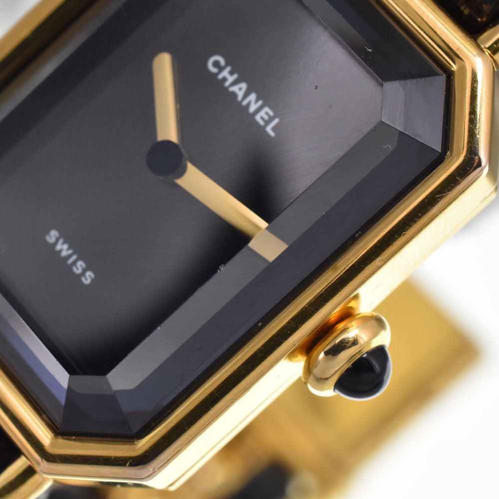 CHANEL Premiere L H0001 Gold Plated / Leather black Dial Quartz Ladies
 Watch N#148673
