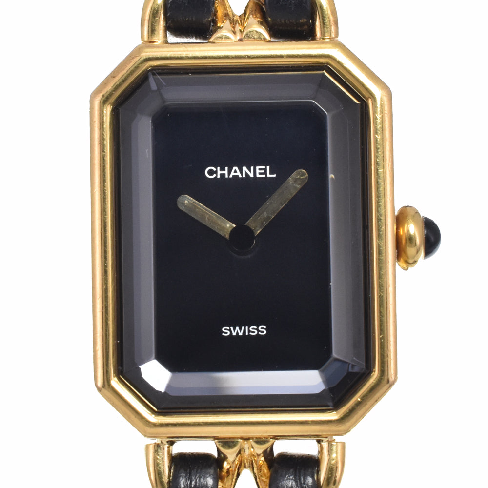 CHANEL Premiere L Gold Plated / Leather black Dial Quartz Ladies
 Watch N#148677