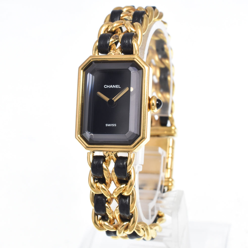 CHANEL Premiere L Gold Plated / Leather black Dial Quartz Ladies
 Watch N#148677