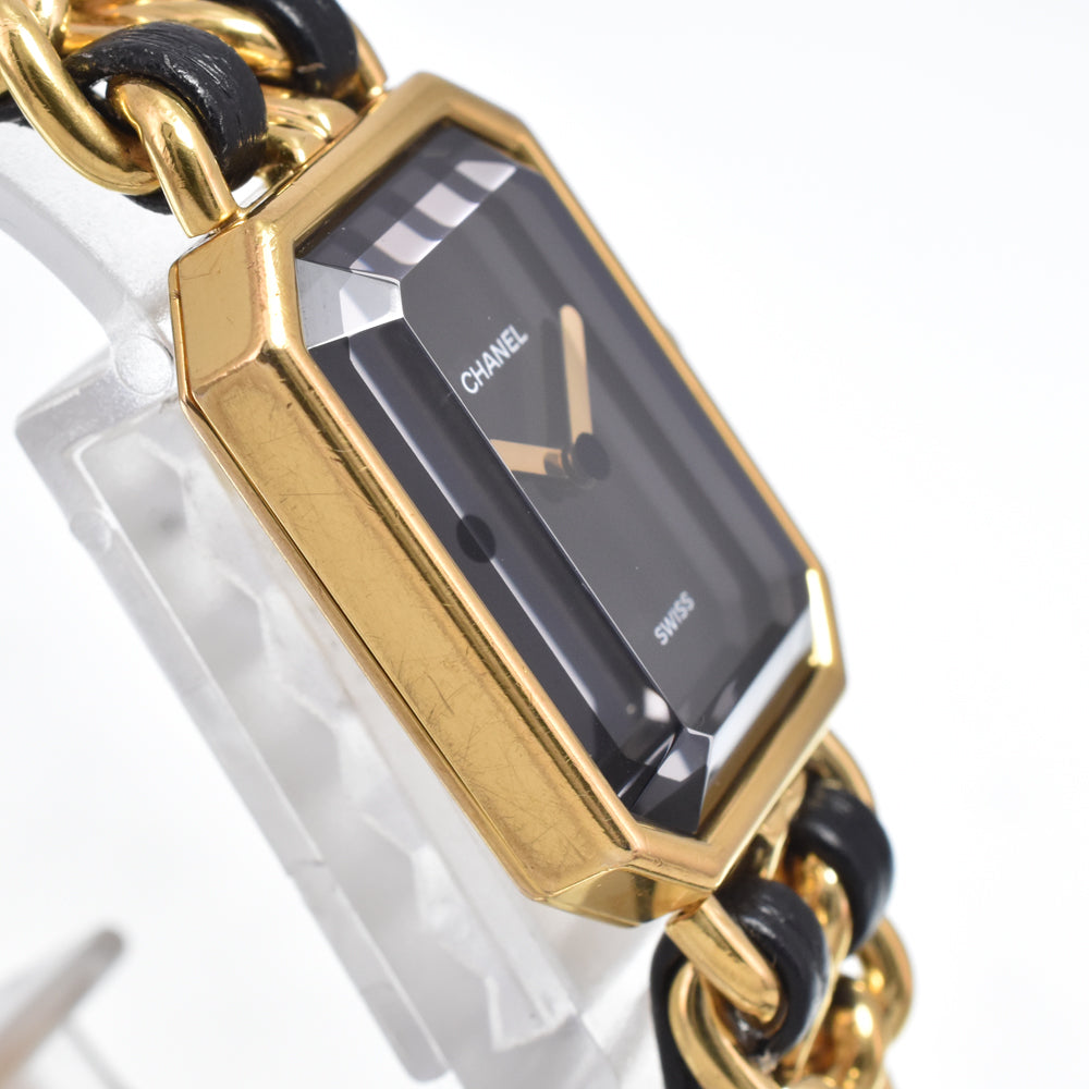 CHANEL Premiere L Gold Plated / Leather black Dial Quartz Ladies
 Watch N#148677