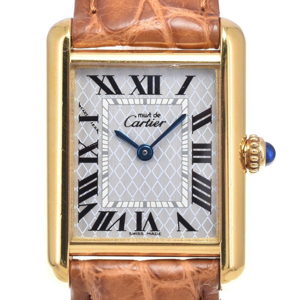 CARTIER Must tank SM W1018587 SV925 (Gold Plated) / Leather blue Dial Quartz Ladies
 Watch N#148682