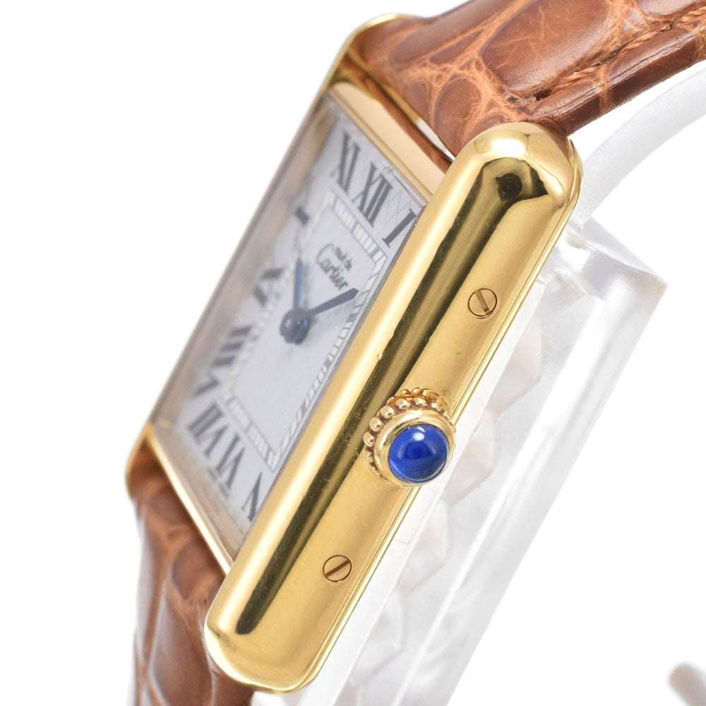 CARTIER Must tank SM W1018587 SV925 (Gold Plated) / Leather blue Dial Quartz Ladies
 Watch N#148682