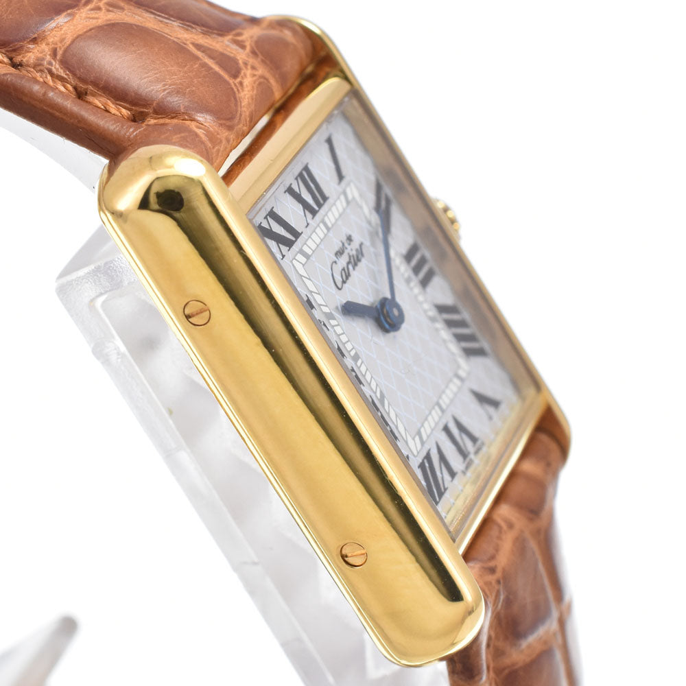 CARTIER Must tank SM W1018587 SV925 (Gold Plated) / Leather blue Dial Quartz Ladies
 Watch N#148682