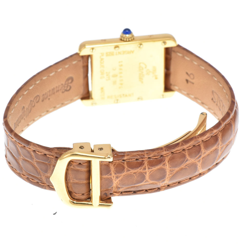 CARTIER Must tank SM W1018587 SV925 (Gold Plated) / Leather blue Dial Quartz Ladies
 Watch N#148682