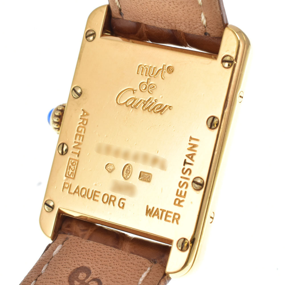 CARTIER Must tank SM W1018587 SV925 (Gold Plated) / Leather blue Dial Quartz Ladies
 Watch N#148682