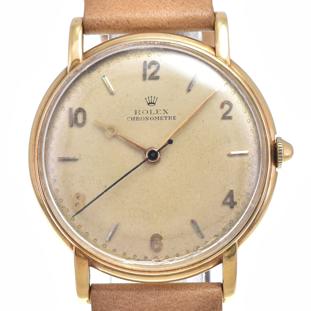 ROLEX 6294 vintage K18YG / leather Silver Dial Hand Winding Men's
 Watch O#148688