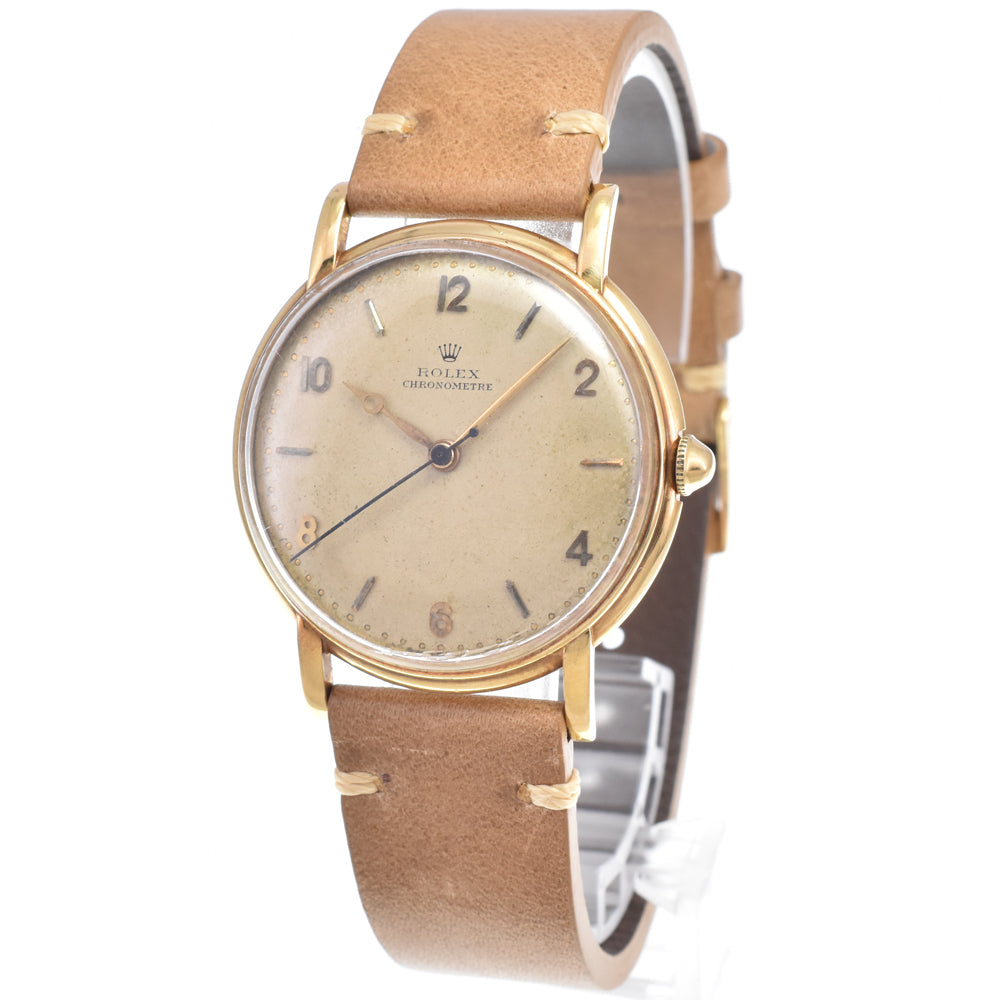 ROLEX 6294 vintage K18YG / leather Silver Dial Hand Winding Men's
 Watch O#148688