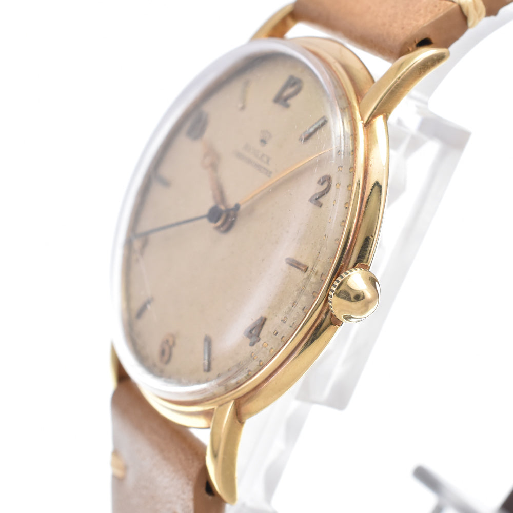 ROLEX 6294 vintage K18YG / leather Silver Dial Hand Winding Men's
 Watch O#148688
