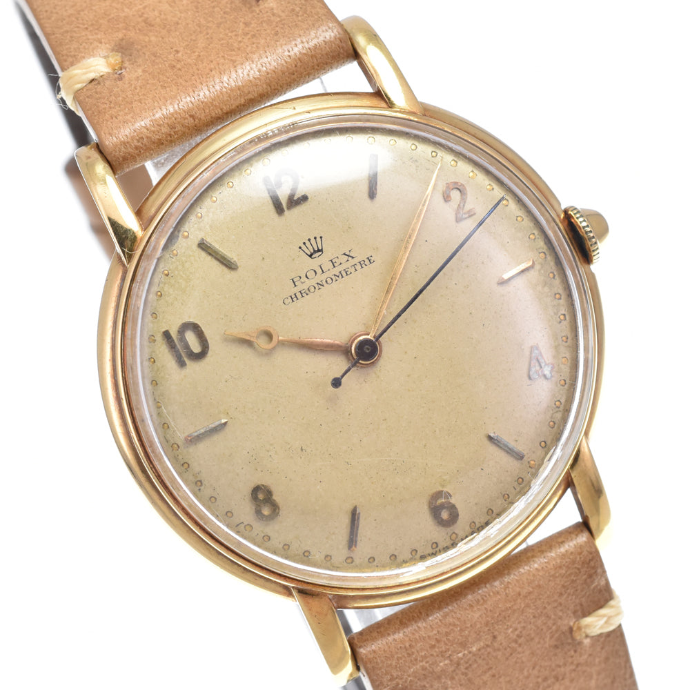 ROLEX 6294 vintage K18YG / leather Silver Dial Hand Winding Men's
 Watch O#148688