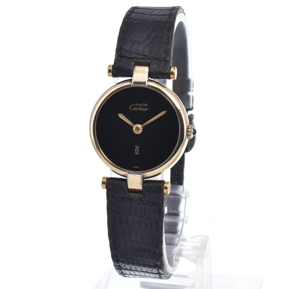 CARTIER Must Vendome SV925 (Gold Plated) / Leather black Dial Quartz Ladies
 Watch N#148755