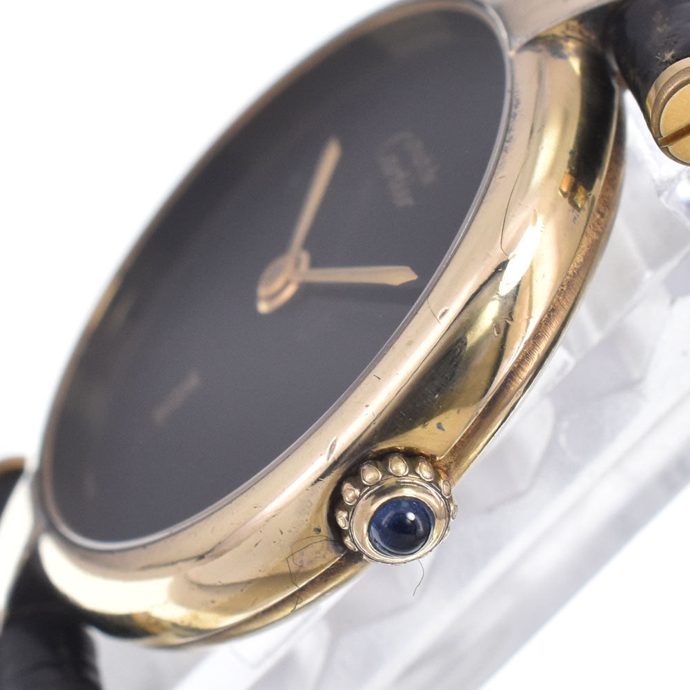 CARTIER Must Vendome SV925 (Gold Plated) / Leather black Dial Quartz Ladies
 Watch N#148755