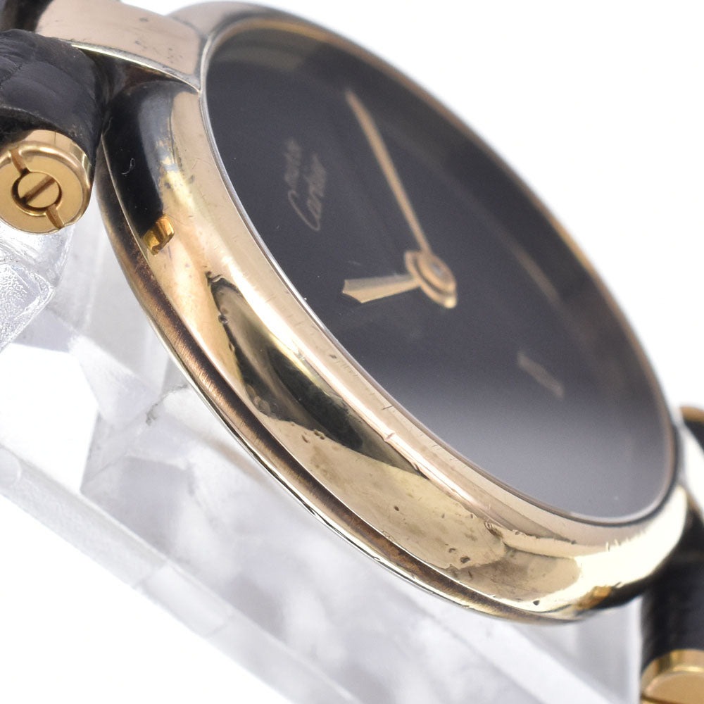 CARTIER Must Vendome SV925 (Gold Plated) / Leather black Dial Quartz Ladies
 Watch N#148755