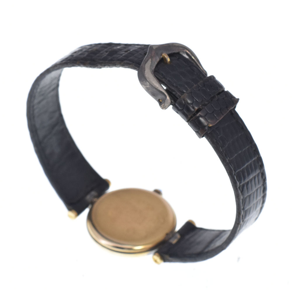 CARTIER Must Vendome SV925 (Gold Plated) / Leather black Dial Quartz Ladies
 Watch N#148755