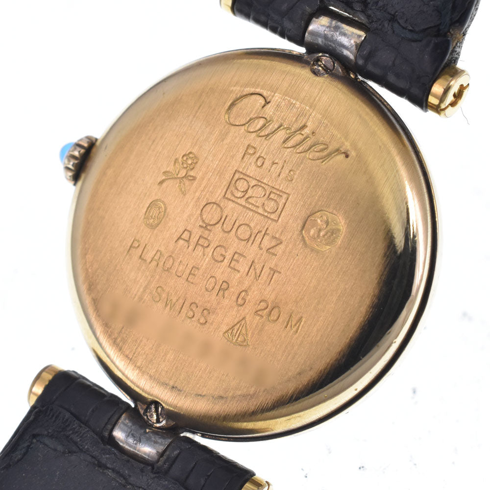 CARTIER Must Vendome SV925 (Gold Plated) / Leather black Dial Quartz Ladies
 Watch N#148755