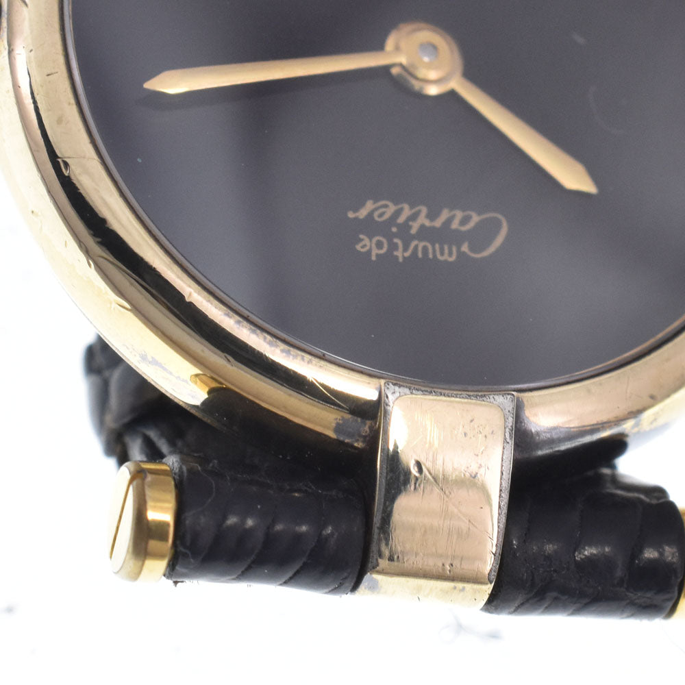 CARTIER Must Vendome SV925 (Gold Plated) / Leather black Dial Quartz Ladies
 Watch N#148755