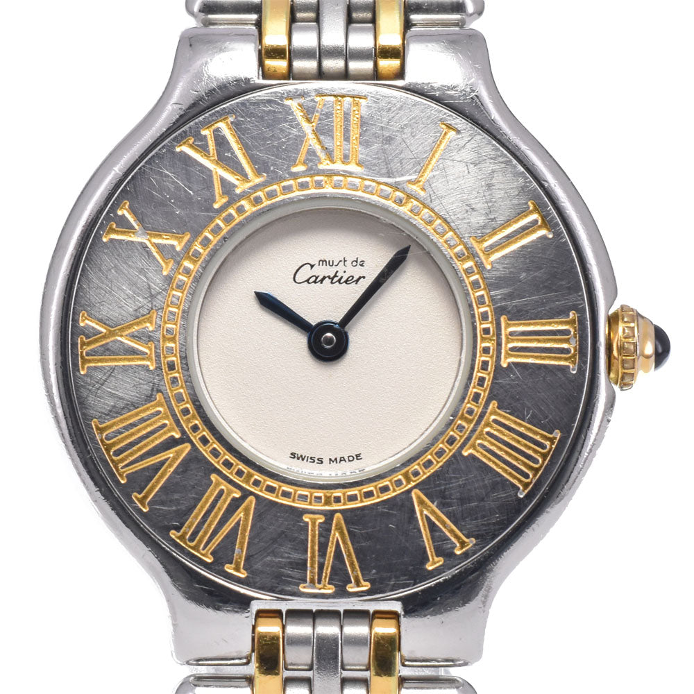 CARTIER Must21 W10051F4 Stainless Steel/Gold Plated Ivory Dial Quartz Ladies
 Watch N#148826