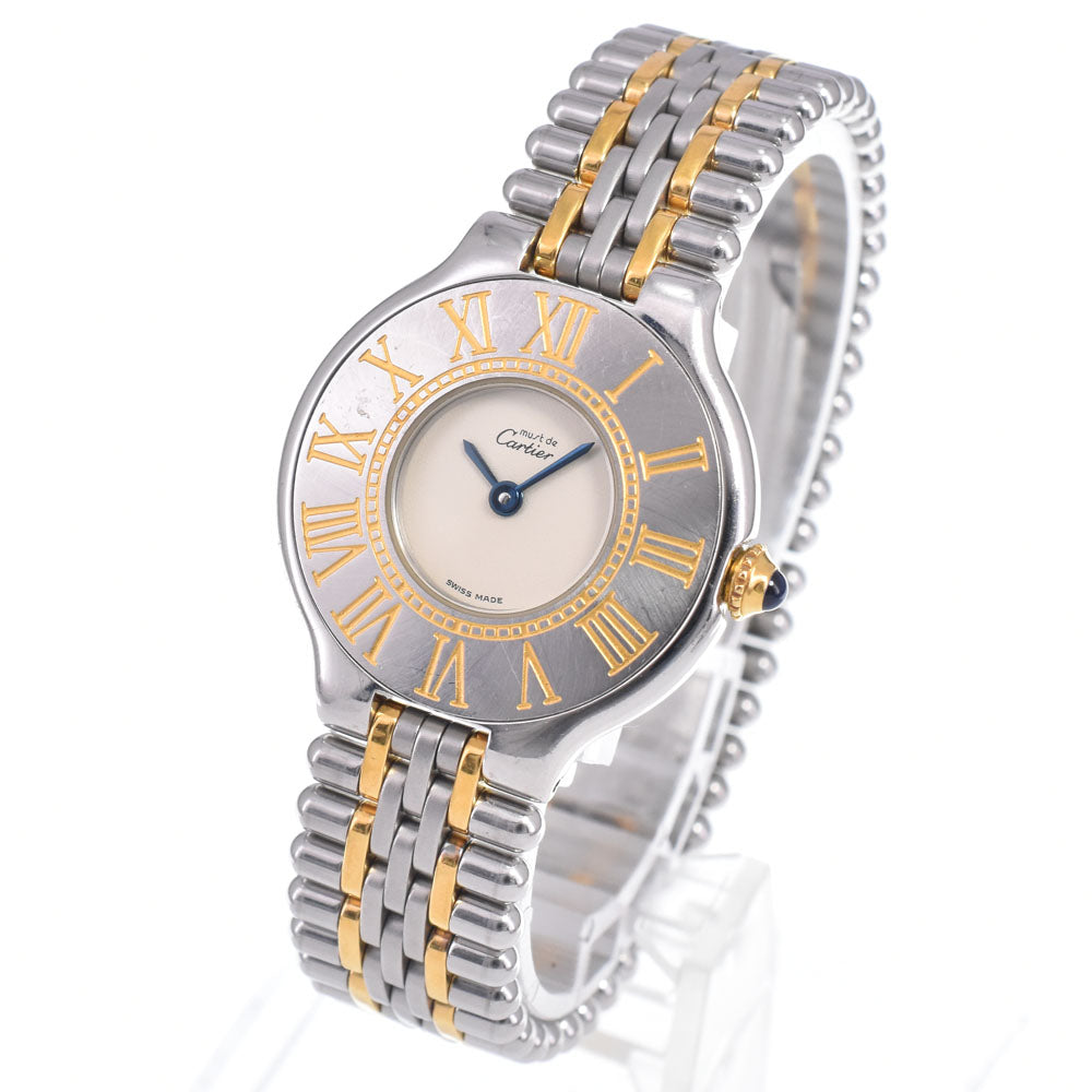 CARTIER Must21 W10051F4 Stainless Steel/Gold Plated Ivory Dial Quartz Ladies
 Watch N#148826