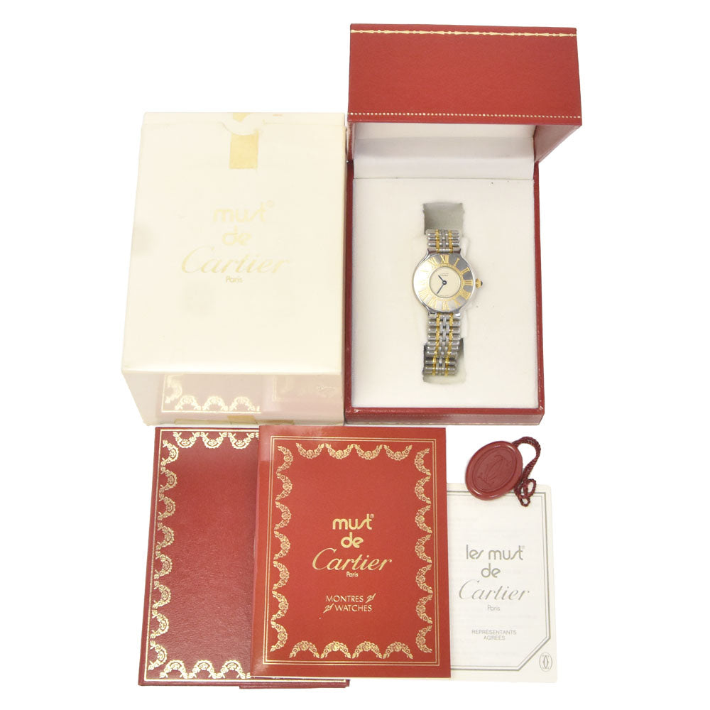 CARTIER Must21 W10051F4 Stainless Steel/Gold Plated Ivory Dial Quartz Ladies
 Watch N#148826