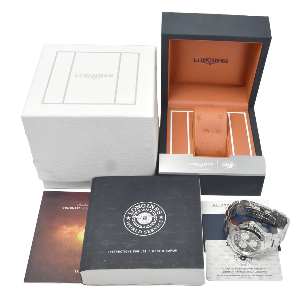 with paper LONGINES Conquest Roland Garros L3.700.4.79.6 Chronograph Date gray Dial Quartz Men's
 Watch Q#148842